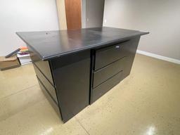 (4) 3 DRAWER LATERAL FILES; BLUEPRINT TABLE; ADJUSTABLE HEIGHT DESK; SMALL WOODEN DESK; 3 DRAWER MET