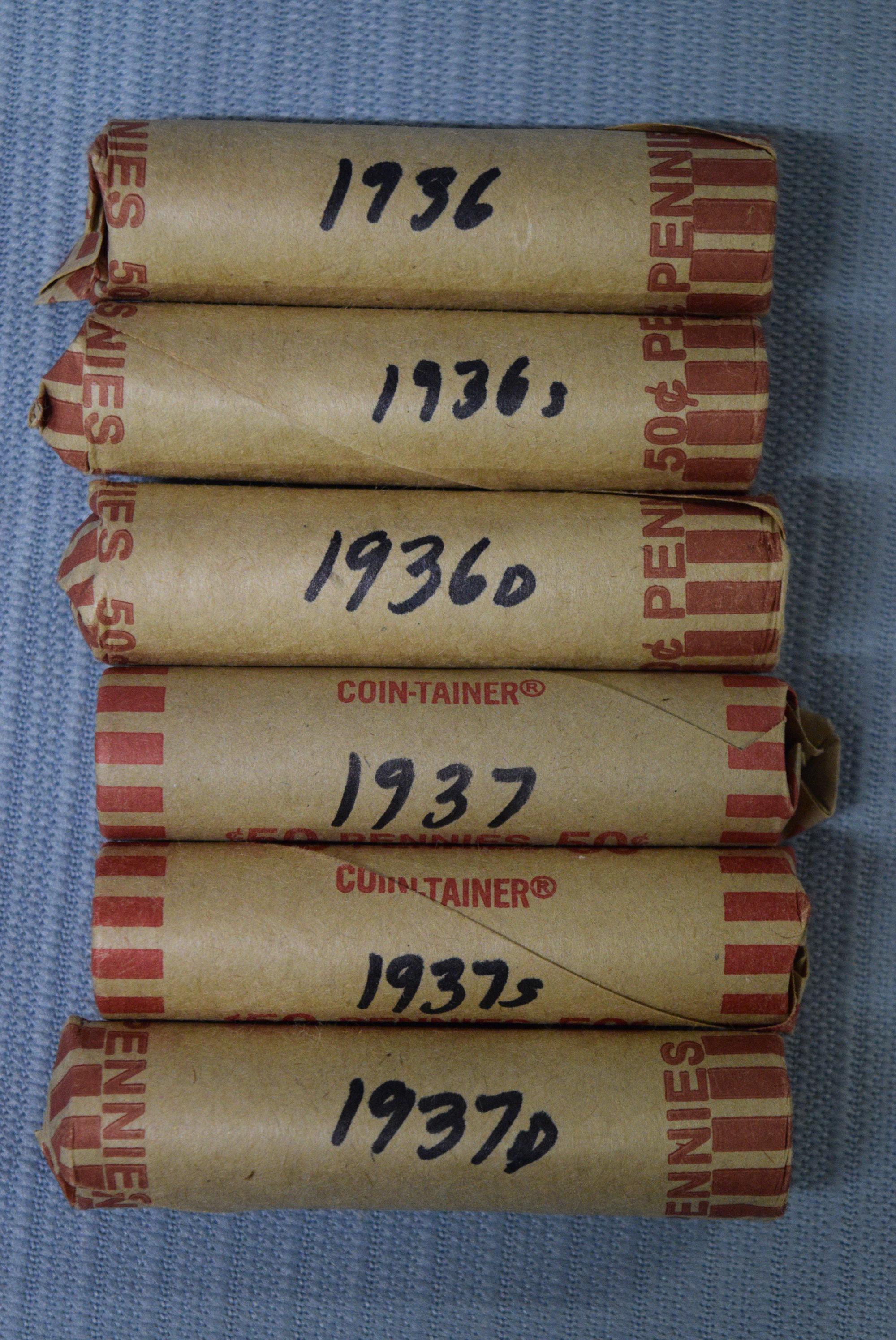 6 ROLLS OF 1936 & 1937 PENNIES!