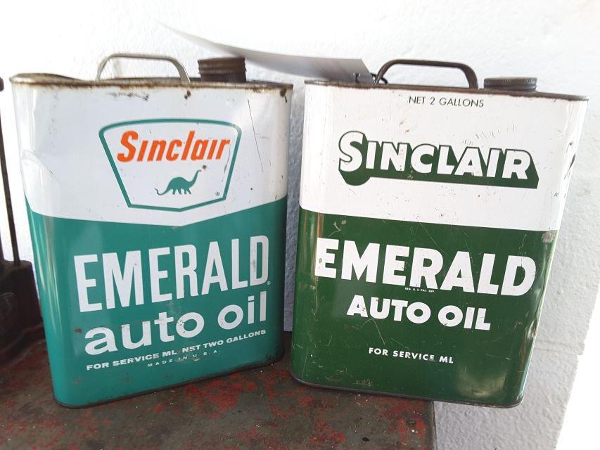 2- 2 Gallon Oil Cans, Emerald Auto Oil