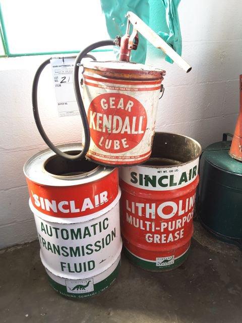 3- Cans Incl: 5 Gallon Kendall Gear Lube W/ Hand Pump, 2 Approx.100 Lb. Sin