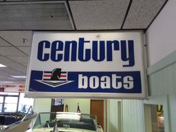 Very Rare Lighted Double Sided Hanging Century Boats Retail Sign 46"t X 60"