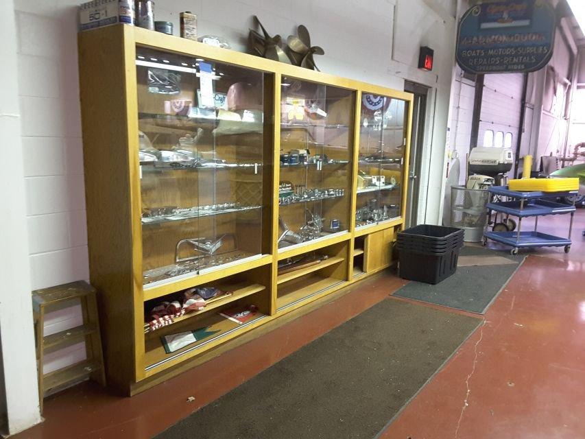 12'l Wood Glass Front Display Shelf, Approx. 78"t X 16"d