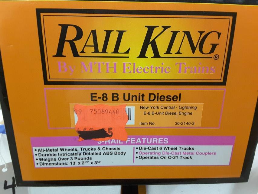 Nib Rail King E-8 B Unit Diesel New York Central Lightening Item #30-2140-3