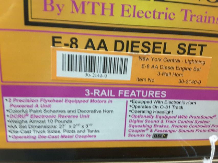 Nib Rail King E-8 Aa Diesel Set New York Central Lightening Item #30-2140-1