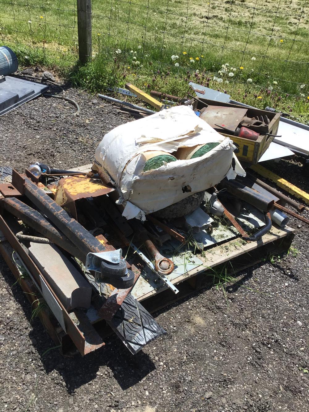 Pile of scrap iron including -toplink,dryer & malls