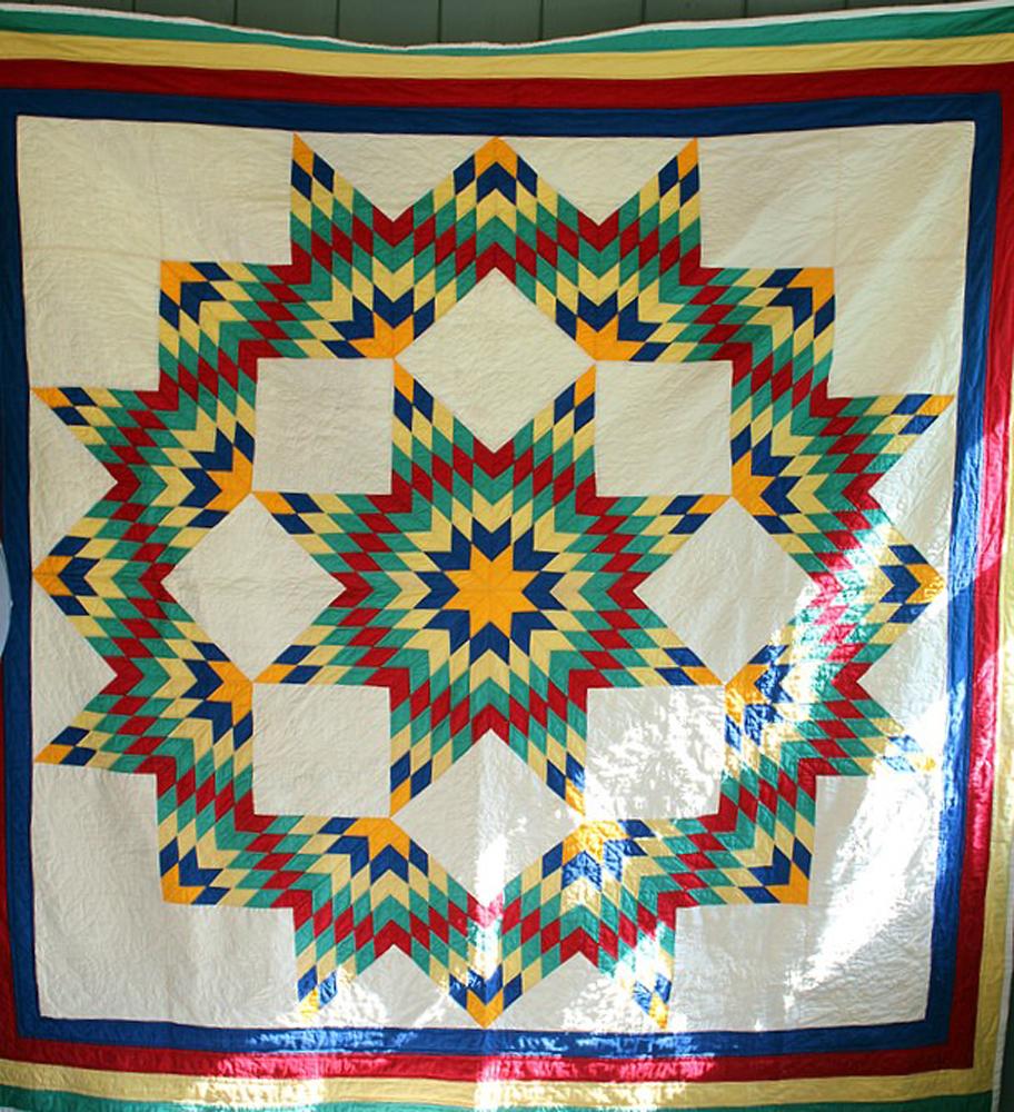 82" x80" Multi color Lone Star hand sewn quilt