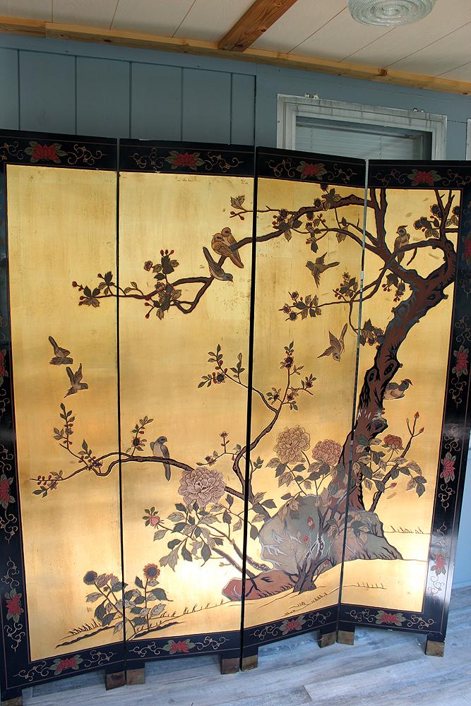 4 panel 6' tall x 16" wide each panel Oriental dressing screen some damage on edges