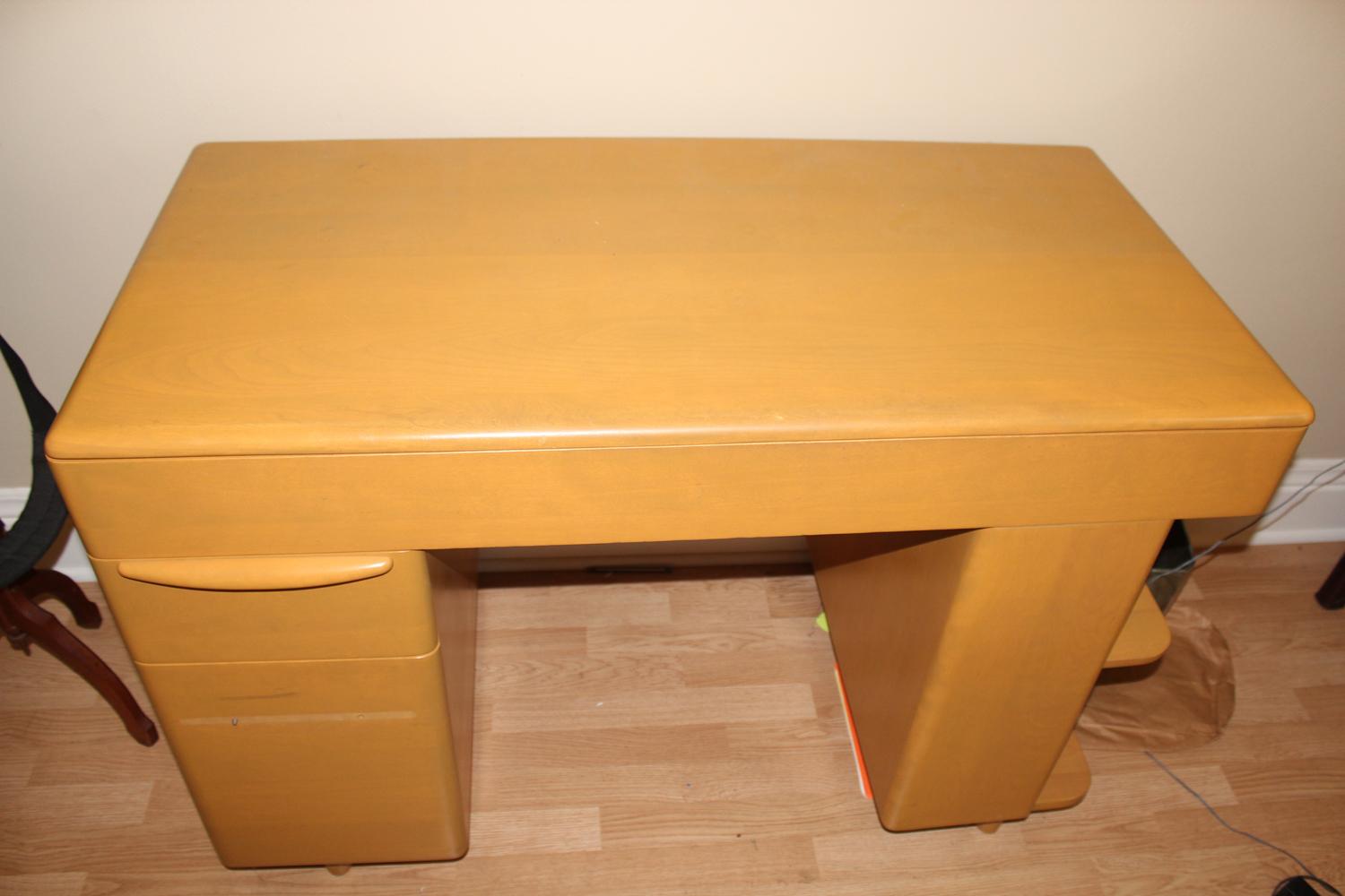 Heywood Wakefield blonde home office desk and chair 1 handle needs reattached