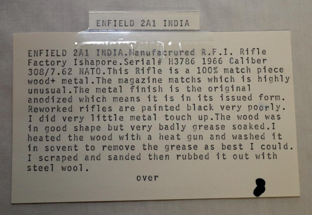 ENFIELD #2AI 1966 INDIA SERIAL #3786 CALIBER 308/7.62