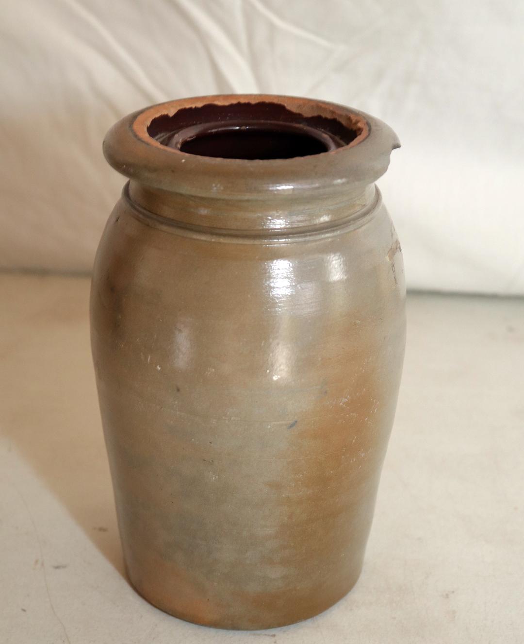 STONEWARE 1-QUART SALT GLAZE CANNING JAR BY A.P. DONAGHHO, PARKERSBURG WEST