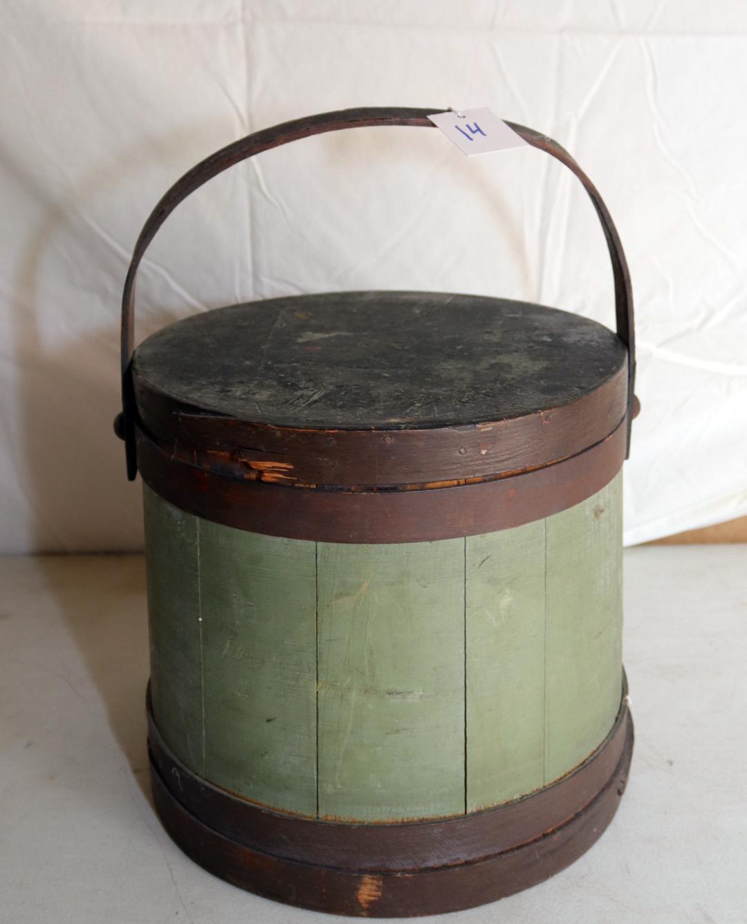 30 LB PAINTED SUGAR PAIL WITH BALE, MARKED BOSTON, SLIGHT AMOUNT OF DAMAGE