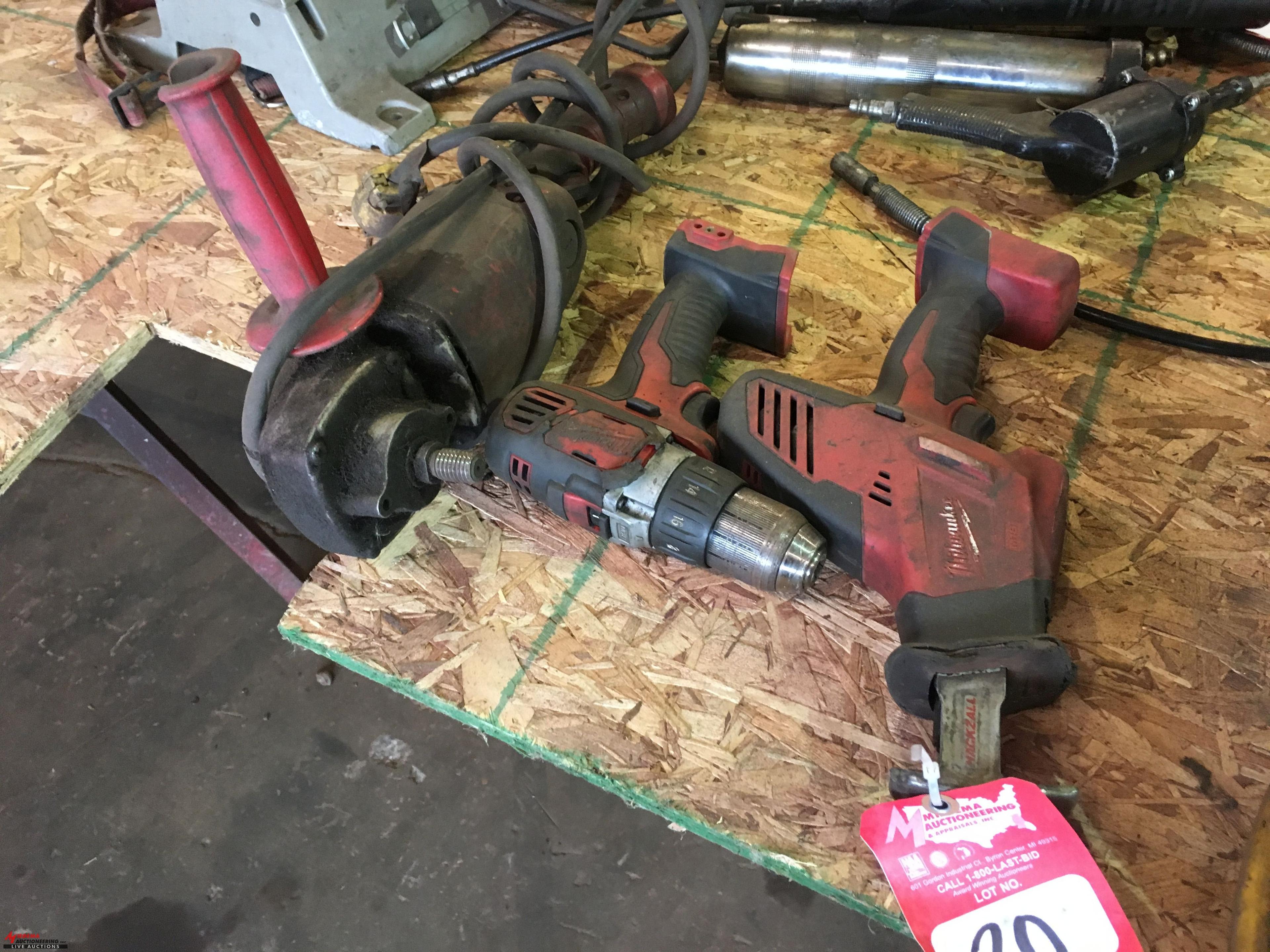 MILWAUKEE 6" ELECTRIC DRILL AND MILWAUKEE CORDLESS DRILL WITH NO BATTERY/CHARGER, MILWAUKEE CORDLESS