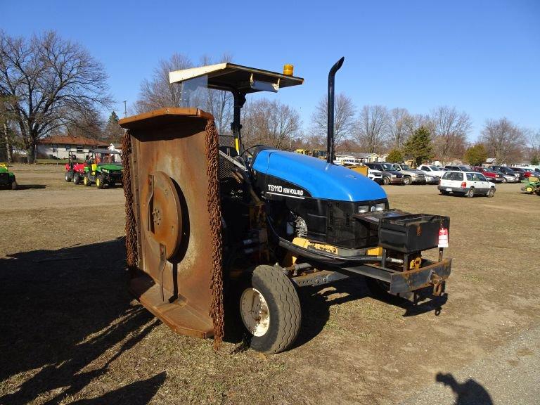 NEW HOLLAND TS110 TRACTOR WITH DITCH BANK MOWER, 3PT, NO TOP LINK, PTO, 2-R