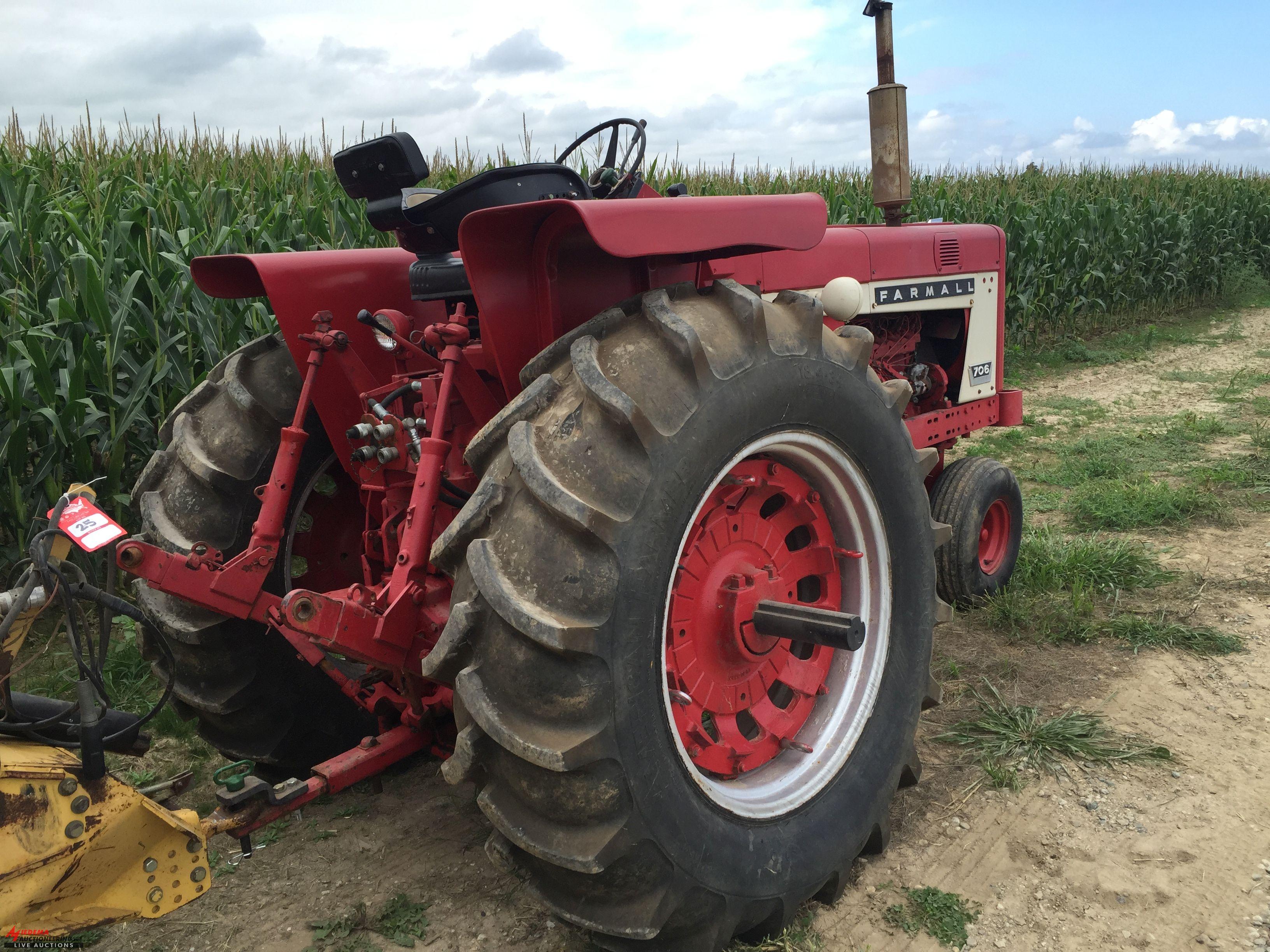 FARMALL 706 TRACTOR, DIESEL, 3PT, PTO, NO TOP LINK, 2 REMOTES, NARROW FRONT