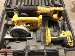 DEWALT 18V CORDLESS TOOLS, INCLUDES (1) DRILL SAWZALL, AND (1) CIRCULAR SAW WITH CASE, DOES NOT INCL