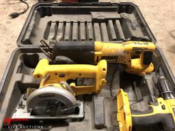 DEWALT 18V CORDLESS TOOLS, INCLUDES (1) DRILL SAWZALL, AND (1) CIRCULAR SAW WITH CASE, DOES NOT INCL