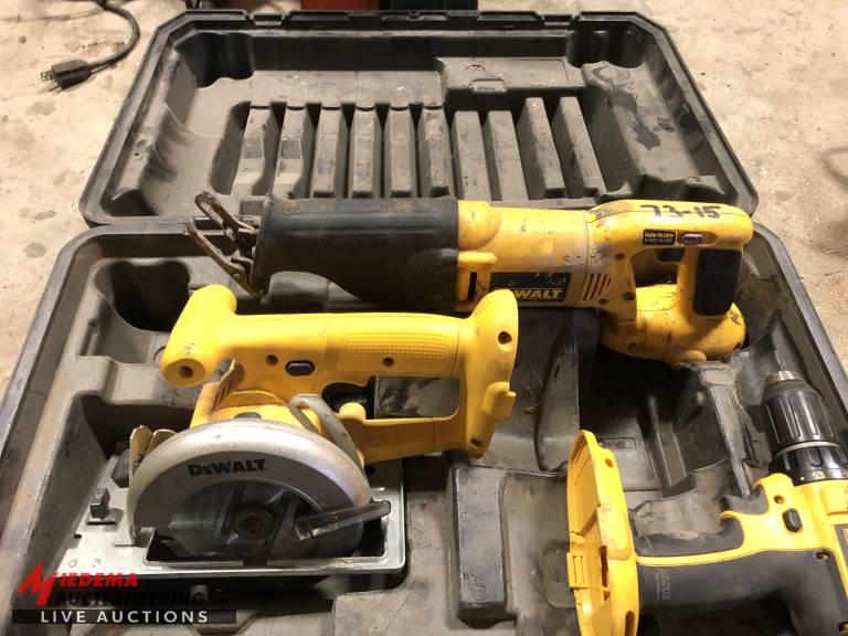 DEWALT 18V CORDLESS TOOLS, INCLUDES (1) DRILL SAWZALL, AND (1) CIRCULAR SAW WITH CASE, DOES NOT INCL