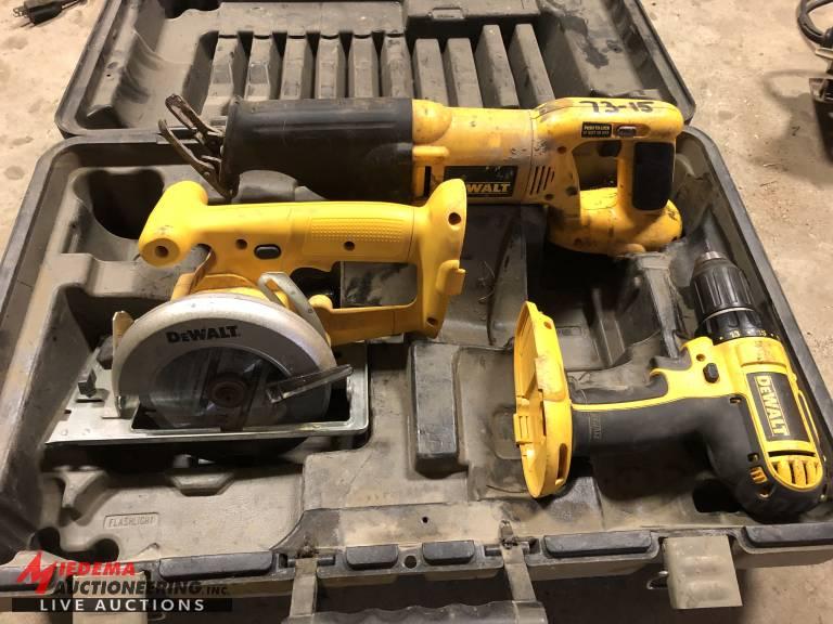 DEWALT 18V CORDLESS TOOLS, INCLUDES (1) DRILL SAWZALL, AND (1) CIRCULAR SAW WITH CASE, DOES NOT INCL