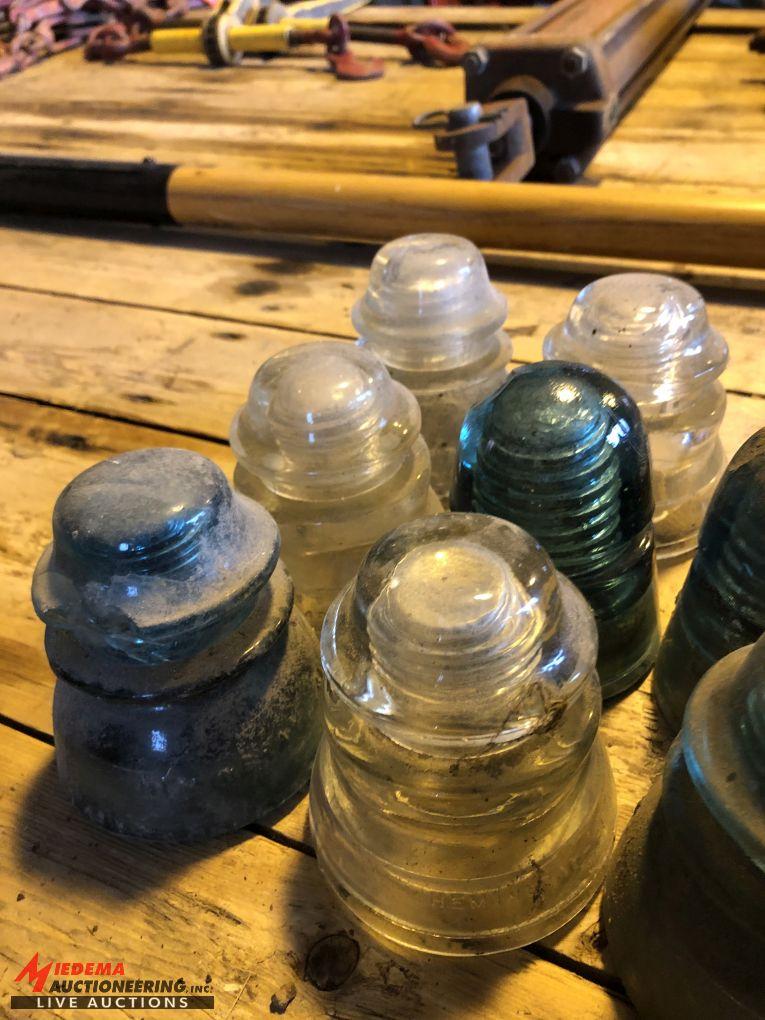 ASSORTED GLASS FENCE POST INSULATORS