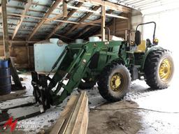 JOHN DEERE 5100M TRACTOR, JOHN DEERE H260 LOADER, OROPS, MFWA, 3 PT, PTO, 2 HYDRAULIC OUTLETS, 18.4R