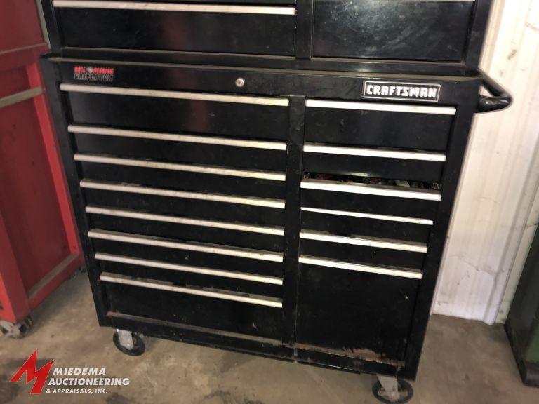 CRAFTSMAN BALL BEARING GRIP LATCH 40.5'' WIDTH X 18'' HEIGHT X 16'' DEPTH 8-DRAWER TOOL BOX, AND A C