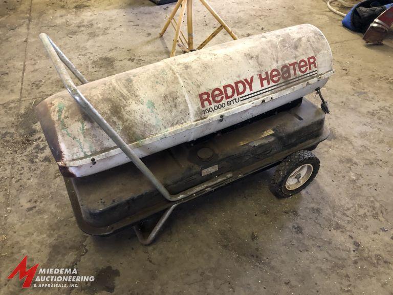 REDDY HEATER, 150,000 BTU PORTABLE KEROSENE JOBSITE HEATER WITH 120V FORCED AIR FAN.