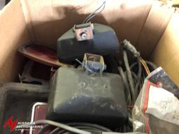 BOX OF MISCELLANEOUS 12V LIGHTING COMPONENTS FOR SEMI TRAILERS, INCLUDES SOME WIRING AND MISCELLANEO