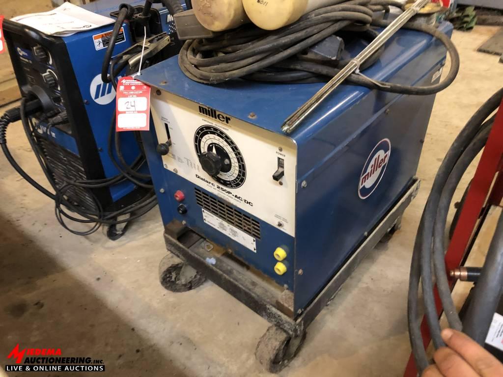 MILLER DIALARC 250P AC/DC ARC WELDER WITH LEADS AND ASSORTED WELDING ROD. 200/230/460 VOLT SINGLE PH