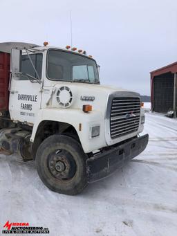 1987 FORD L8000 GRAIN TRUCK, TANDEM, 20' APPX. GRAIN BOX WITH COVER, CUMMINS 5.9 DIESEL, 213,000 MIL