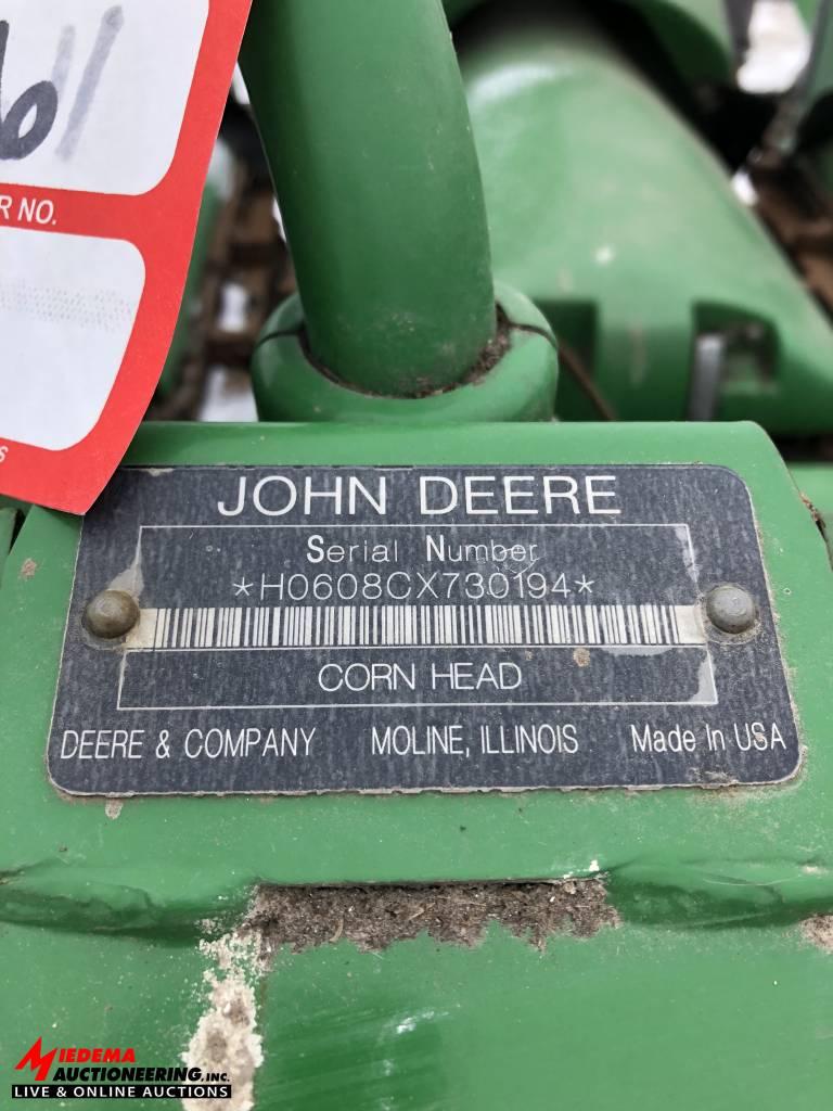 JOHN DEERE 608C 8 ROW CORN HEAD, POLY SNOUTS, SN: H0608CX730194