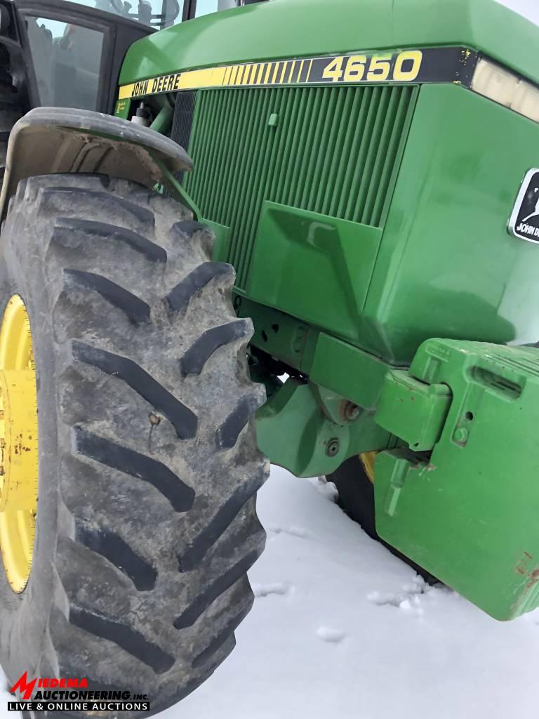 JOHN DEERE 4650 TRACTOR, MFWD, 6405 HOURS, 520/85 R38 DUALS, 3 SEV'S, QUICK HITCH, PTO, SN: RW4650P0