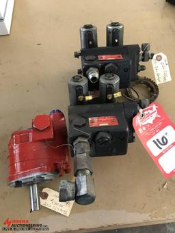 HYDRAULIC PUMPS: [2] USED CONTROL VALVES FROM MASSEY FERGUSON 540 & 550 COMBINE, 266320M92NLA, [1] N