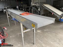 BEI ELEVATED CONVEYOR ON STAINLESS STEEL FRAME, PLASTIC BELT, SM-CYCLO 1/4HP ELECTRIC MOTOR, PENTA-D