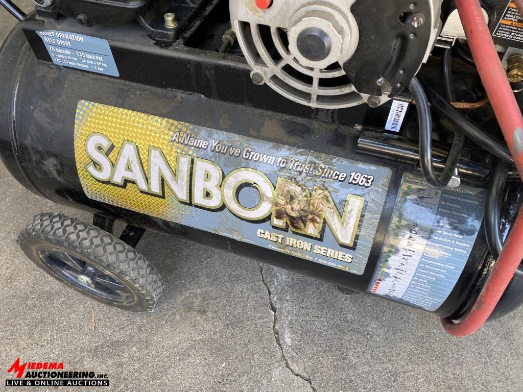 SANBORN PORTABLE AIR COMPRESSOR, 120 VOLT, 20-GALLON, 150 PSI, WITH AIR HOSE