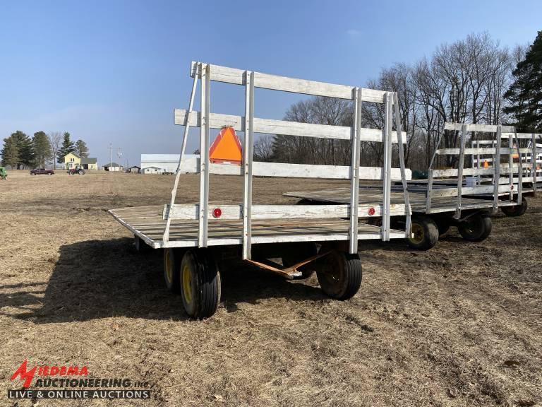 FLATBED WAGON WITH TANDEM REAR, JOHN DEERE 770 RUNNING GEAR, 17' X 10'