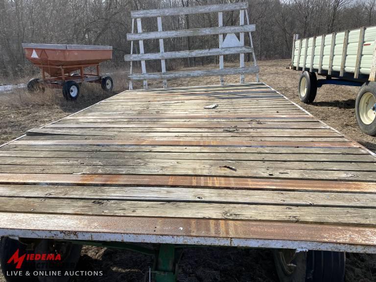 FLATBED WAGON WITH TANDEM REAR, JOHN DEERE 770 RUNNING GEAR, 17' X 10'