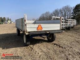 FLATBED WAGON WITH SIDES, KILLBROS 1280 RUNNING GEAR, TRUCK TIRES, 16' X 8'