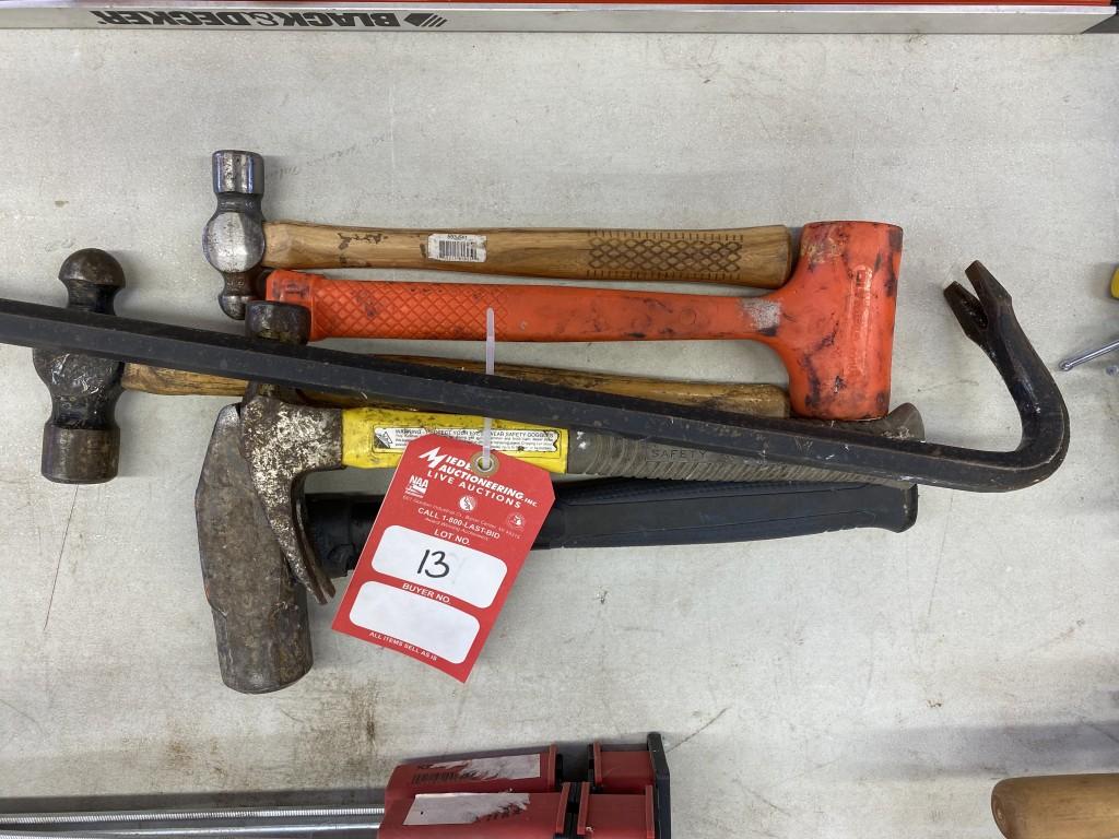 ASSORTED HAMMERS & PRY BAR