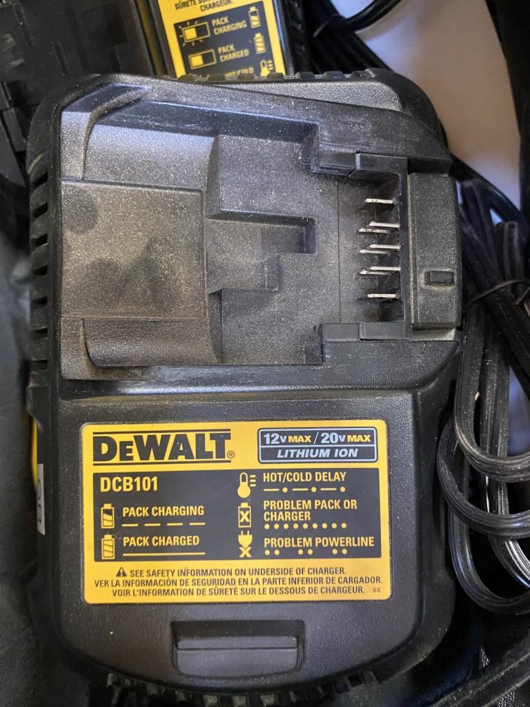 DEWALT CHARGER, BATTERY, USB CHARGER, & CASE