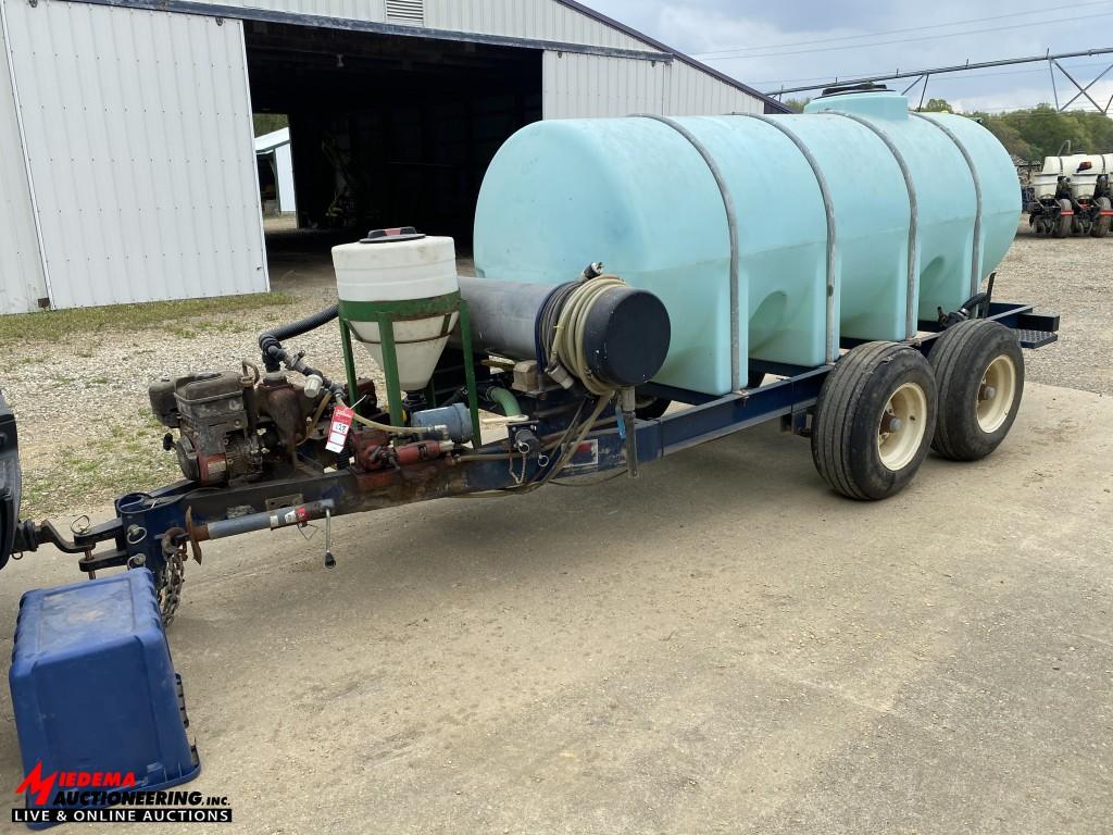 GUM TANDEM AXLE NURSE TANK, 1000-GALLON, BRIGGS & STRATTON 206CC ENGINE, MODEL# P2651025, S/N: 10138