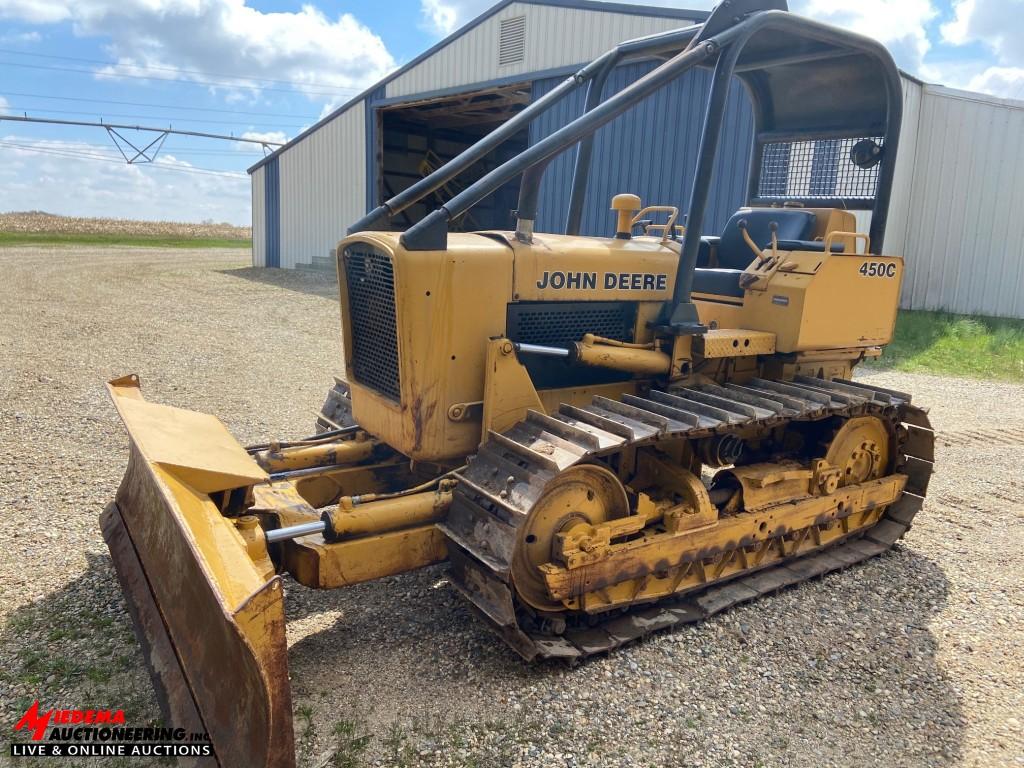 JOHN DEERE 450C DOZER, 6-WAY BLADE, OROPS WITH SWEEPS, 16'' TRACKS, 8429 HOURS SHOWING, S/N: 450CC26