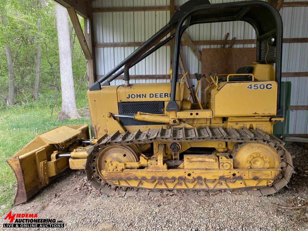 JOHN DEERE 450C DOZER, 6-WAY BLADE, OROPS WITH SWEEPS, 16'' TRACKS, 8429 HOURS SHOWING, S/N: 450CC26