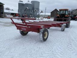 JBM ROUND BALE WAGON, EZ TRAIL 1074 RUNNING GEAR, 12.5L-15 TIRES, 20', EXTENDABLE TONGUE, S/N: 1074E