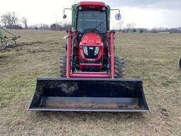 TYM T603 TRACTOR, TYM LT600 LOADER, CAB, MFWD, 3PT, 540 PTO, 2-HYD. OUTLETS, 16.9-24 REAR TIRES, 12X