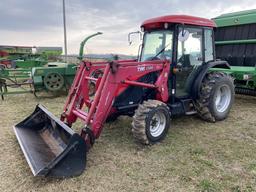 TYM T603 TRACTOR, TYM LT600 LOADER, CAB, MFWD, 3PT, 540 PTO, 2-HYD. OUTLETS, 16.9-24 REAR TIRES, 12X