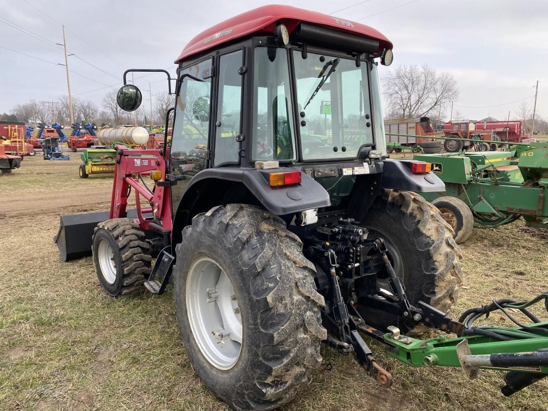 TYM T603 TRACTOR, TYM LT600 LOADER, CAB, MFWD, 3PT, 540 PTO, 2-HYD. OUTLETS, 16.9-24 REAR TIRES, 12X