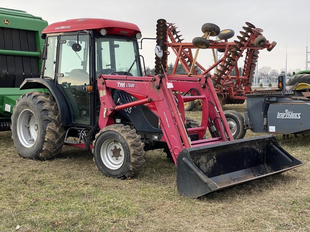 TYM T603 TRACTOR, TYM LT600 LOADER, CAB, MFWD, 3PT, 540 PTO, 2-HYD. OUTLETS, 16.9-24 REAR TIRES, 12X