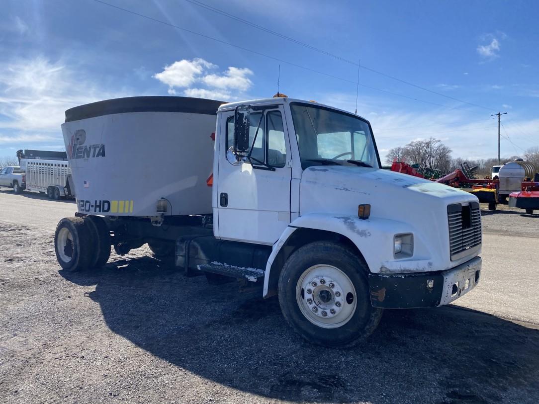 1995 FREIGHTLINER SINGLE AXLE MIXER TRUCK, 5.9L CUMMINS DIESEL, 6-SPEED TRANS, AIR BRAKES, PENTA 412