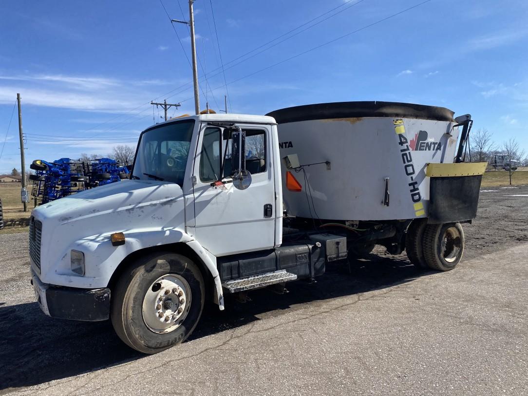 1995 FREIGHTLINER SINGLE AXLE MIXER TRUCK, 5.9L CUMMINS DIESEL, 6-SPEED TRANS, AIR BRAKES, PENTA 412