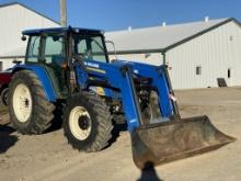 NEW HOLLAND T5060 TRACTOR WITH NEW HOLLAND 835TL LOADER, 4WD, 3PT, WITH QUICK HITCH, CAB, PTO, 2 REM